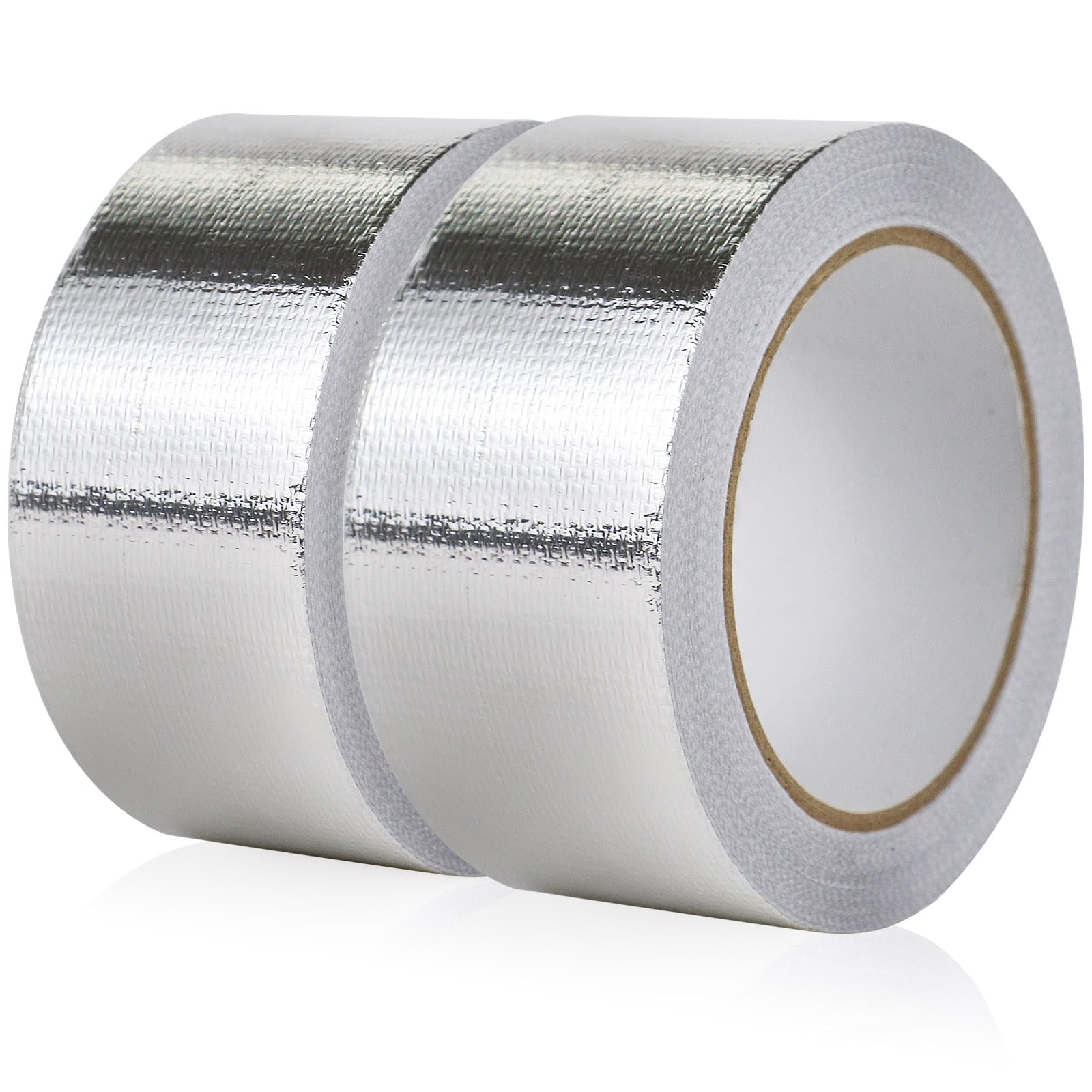 BOMEI PACK 2 Rolls Reinforced Aluminum Foil Tape Glassfiber Aluminum Tape 50mm x 20m High Temperature Foil Tape for HVAC Ducts Sealing Fixing Repairing Jointing