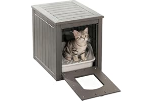 LHBcraft Cat Litter Box Enclosure, Hidden Litter Box Furniture, Feral Clawsable Cat Houses for Outdoor Indoor Cats Shelter, Sturdy Resin Material for Living, Patio, Easy to Assemble, Grey