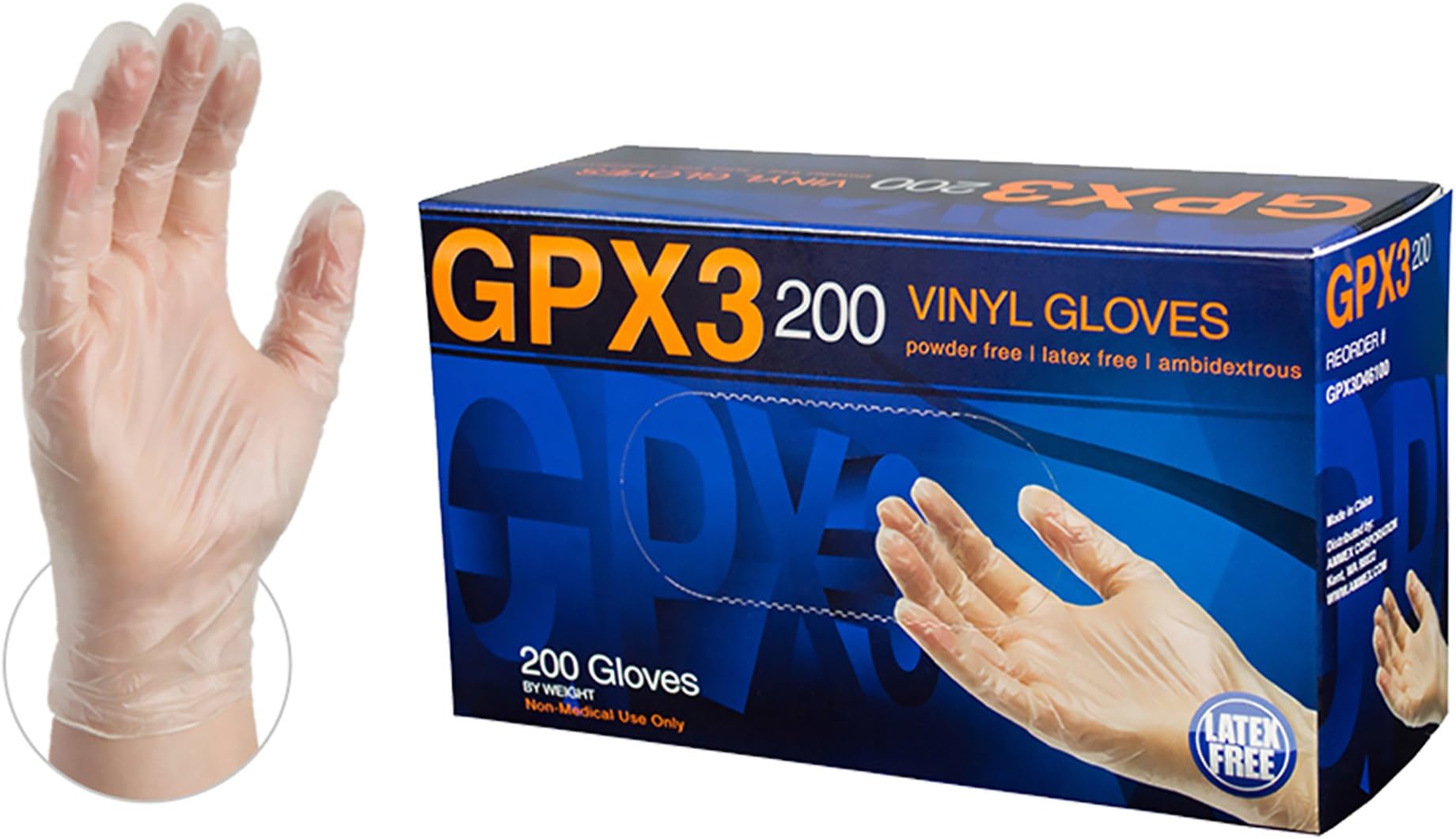 AMMEX GPX3 200 Industrial Clear Vinyl Gloves, Box of 200, 3 mil, Size Small, Latex Free, Powder Free, Food Safe, Disposable, Non-Sterile, GPX3D42100-BX