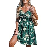 CUPSHE Women's Floral Mini Sundress Twisted V Neck Sleeveless Short Dress Self Tie Back Summer Vacation Beach Dress