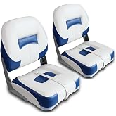 Vancus Low Back Boat Seat Folding Fishing Bass boat seats 2 pack clearance | pontoon Jon Boat Chairs With Thick Sponge Padding, Hinge &amp; Fold-Down Design for Speedboat, Canoe, Sightseeing Boats