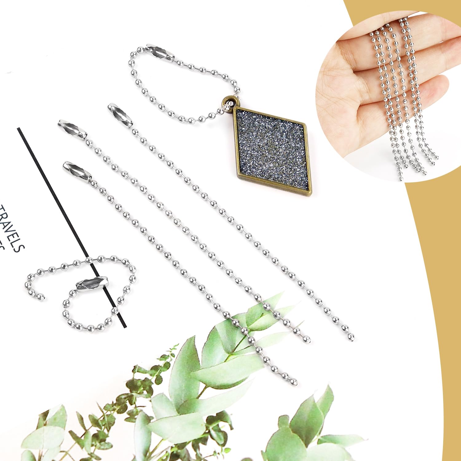 Yuntop 200 Pcs Silver 3.9 Inch / 10 cm Stainless Steel Ball Bead Chain with Locking Clasp for Jewelry Making, DIY Crafts, Hanging Christmas Decoration