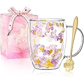 Arefen Double Wall Glass Coffee Mugs, Aesthetic Dried Flowers Cups with Handles,Espresso Cups for Cappuccino Coffee Tea Milk,Insulated Heat Resistant Glass Mug Christmas Birthday Gifts for Women