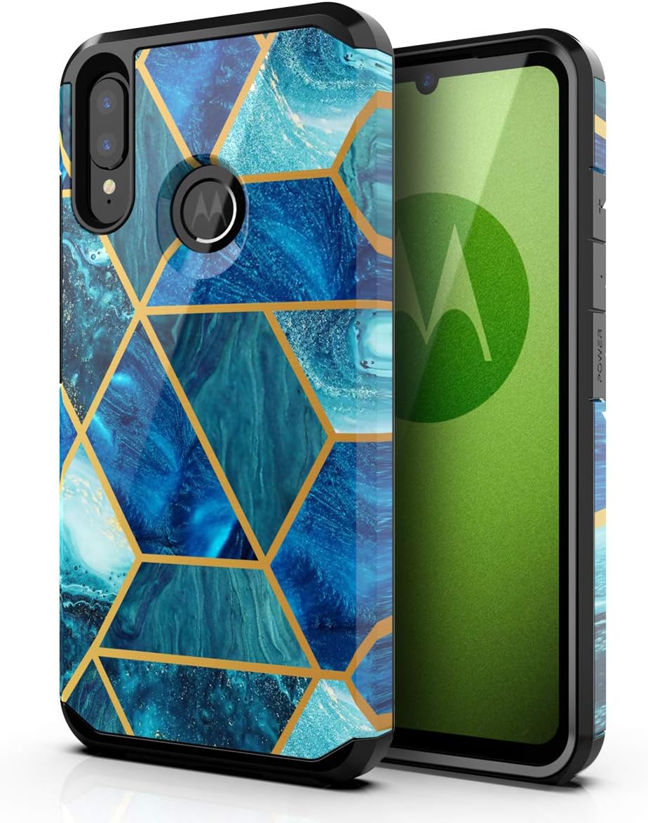 QQCASE Moto G6 Plus Case,Moto G Plus (6th Generation) Cute Marble Case Dual Layer Soft Silicone & Hard Back Cover Heavy Duty PC+TPU Protective Shockproof Case for Motorola Moto E6S/E6 Plus-Black Green