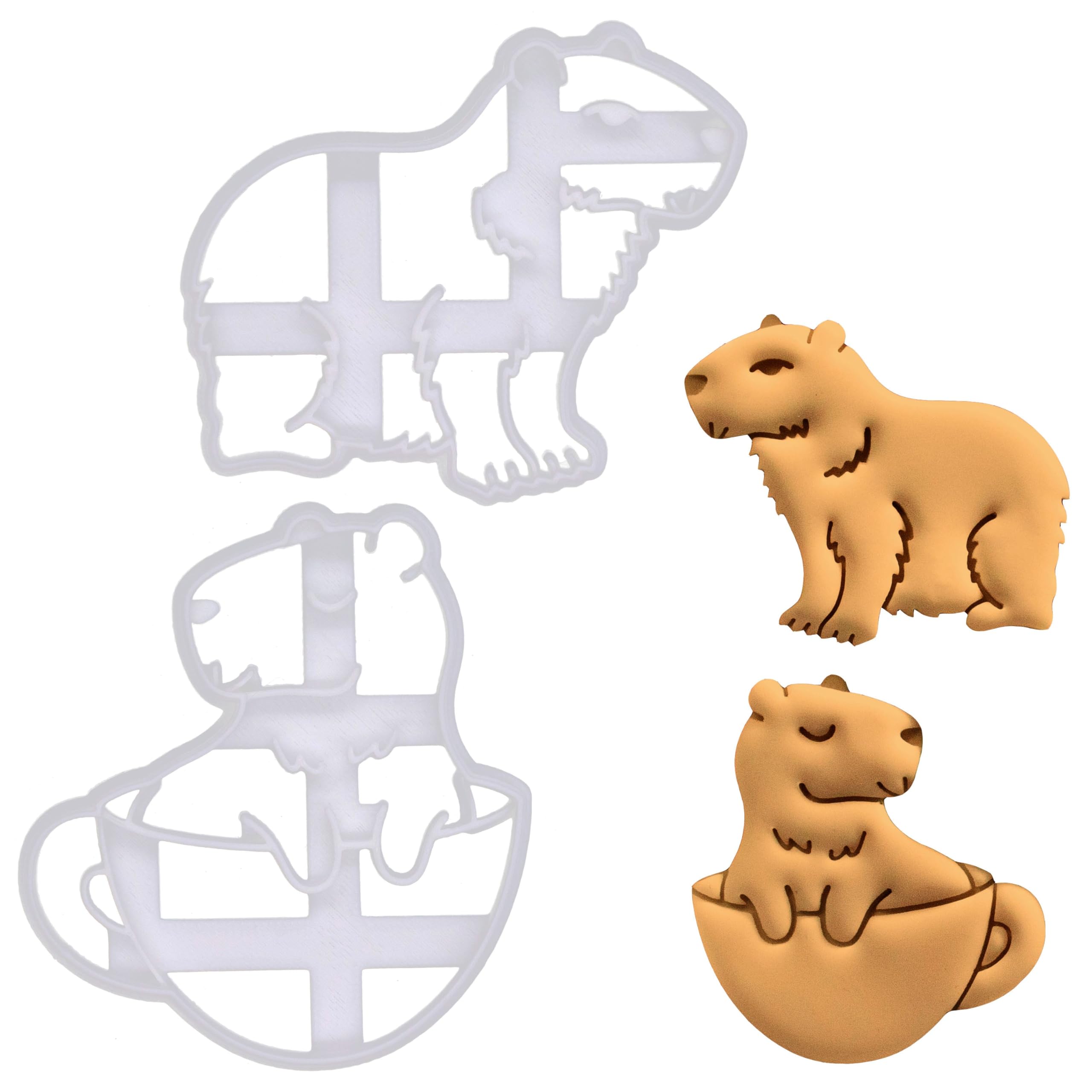 BAKERLOGY Set of 2 Capybara Cookie Cutters - Detailed Biscuit Cutter Design for Baking and Crafts, Ideal on Fondant, Dough, Clay