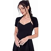 AmélieBoutik Women Short Sleeve Bolero Shrug Open Front Pleated Back Ruched Sides Cropped Cardigan for Dress Casual