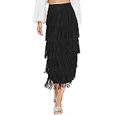 Kisidoo Women's Fringe Trim High Waist Short Pencil Bodycon Skirts, Sexy Elegant Fringe Long Maxi Skirt Summer Party Work