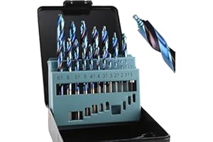19 Pcs Cobalt Drill Bit Set, Stepped Point Drill Bit M35 HSS Twist Jobber Length for Hardened Metal, Stainless Steel, Cast Ir