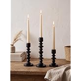 NUPTIO Black Modern Candle Holders: Set of 3 for Candlesticks and Tapers | Natural Rubber Wood, Brutalist Goth Style, Halloween Mantel Coffee Table Decor