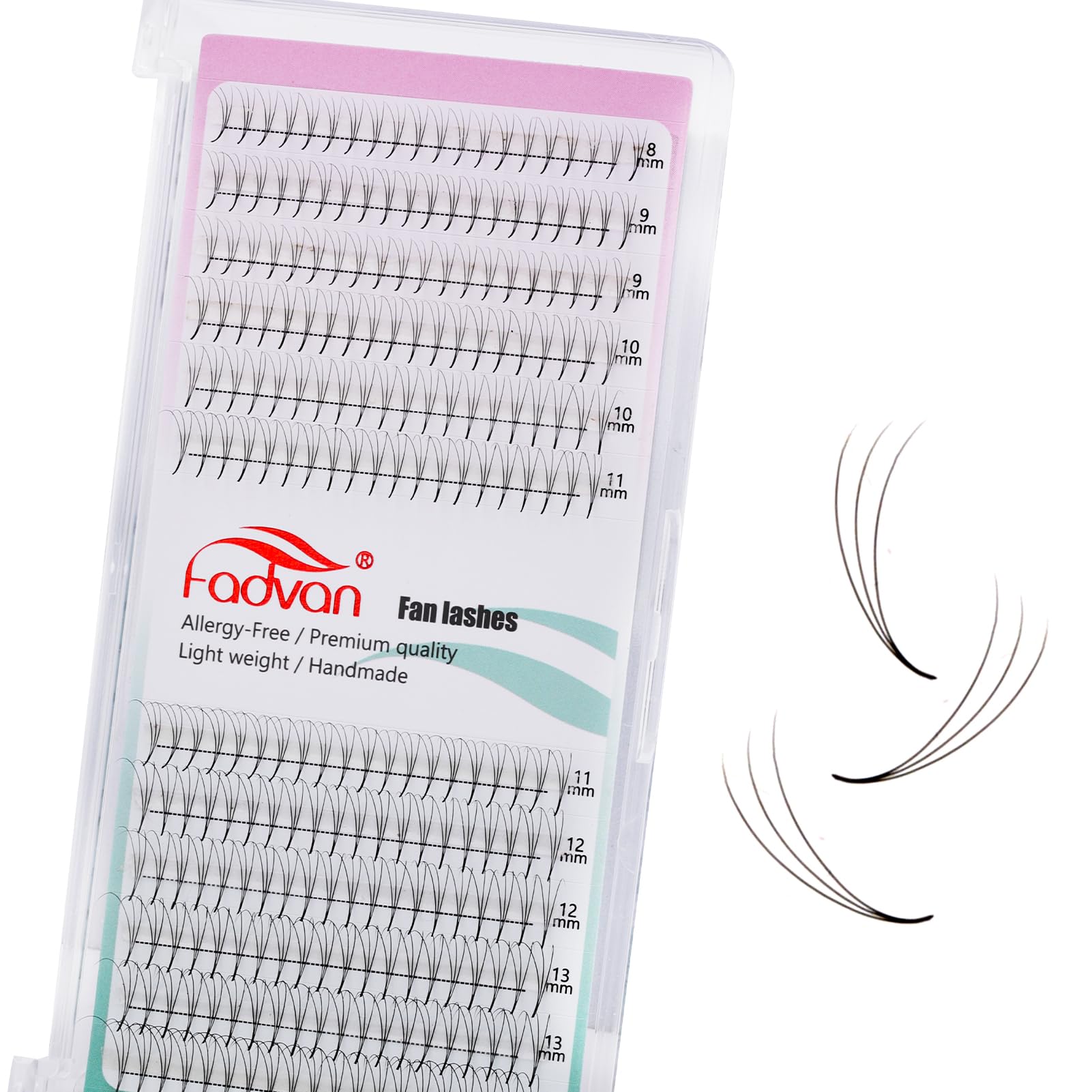 Pre Made Fans Lashes 3D Pointy Base Premade Eyelash Extension 0.07mm D Curl 8-14mm Mixed Length Volume Russian Lash FADVAN(3D-0.07D-MIX) — image 1