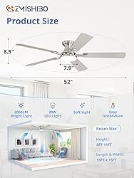 ZMISHIBO 52 Inch Ceiling Fan with Light, App&Remote