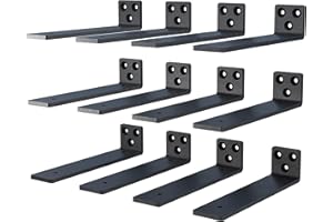 NEODROP 12 Inch Floating Shelf Brackets, Heavy Duty Hidden Bracket for Wall, Mantel, Bookshelves, Black Powder Coated Steel, 12-Pack