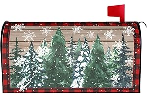 AYTIPUN Christmas Mailbox Covers Magnetic Standard Size 18x21 Winter Watercolor Green Xmas Tree Snowflakes Red Plaid Print Decorative Mailbox Wrap Cover Holiday Decorations Outdoor Home Patio Garden Decor