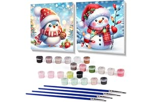 gganmtere 2 Packs Christmas Framed Paint by Numbers Kit for Adult Beginners, Cartoon Easy Adult Paint by Numbers on Canvas, DIY Adult Beginner Acrylic Paint by Number Kits for Home Decor 8X8 inch