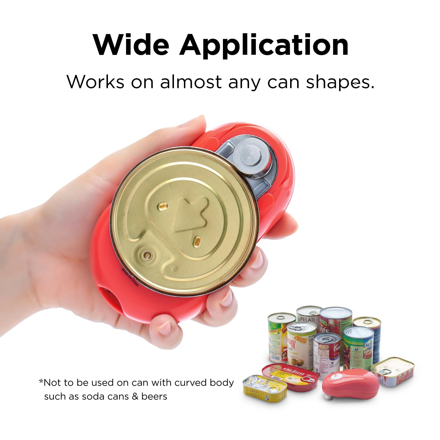 Kitchen Mama One Touch Can Opener: Open Cans with Simple Press of A Button - Auto Stop As Task Completes, Ergonomic, Smooth Edge, Food-Safe, Battery Operated, Electric Can Opener (Red)