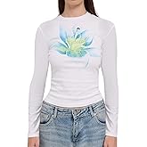 Women Y2k Long Sleeve Baby Tee Graphic Print Crop T Shirt E Girls Crewneck Going Out Tops Aesthetic Clothes