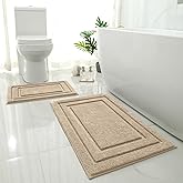 HOMEIDEAS Boho Bathroom Rugs, Modern Farmhouse Bathroom Decor, Super Soft and Absorbent Shower Mats, Non Slip, Machine Washable Bath Mat for Farmhouse Decor, 20" x 32" + 16" x 24"