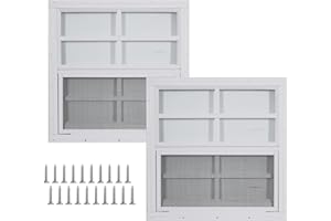 MHIRMOSY 2 Pack Shed Windows, 16'' x 16'' Household Windows with Tempered Glass and Fiberglass Screen for Shed, Flush Mount Sliding Window for Chicken Coop, Playhouse, Garage, White