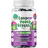 EasyPeasyGreens Daily Veggie Gummies for Kids - 60 Greens Gummies - Helps Picky Eaters Get Their Veggies in - Made with 10 Real Vegetable Extracts and 100% Vegan