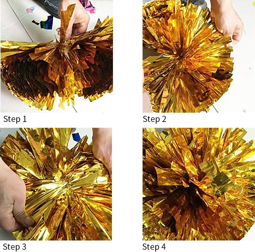 Sports Outdoors Gle16 Cheerleading Pom Poms 4pcs Foil Plastic Metallic Cheerleader With Ring Pom Poms For Cheer Sport Kids Adults Team Spirit Cheering Dance Fancy Dress Cheerleading