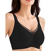 Yadalky Wireless Comfy Bra for Women, V Mesh Full Coverage T-Shirt Bra Supportive Bralette No Underwire Seamless Sports Bras