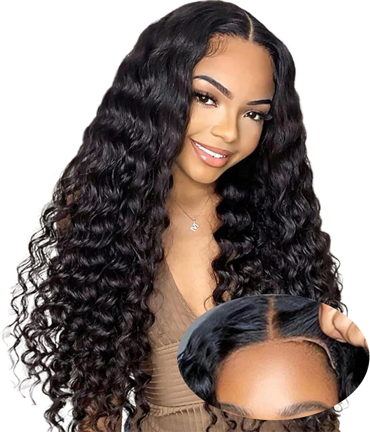 28 Inch Glueless Wigs Human Hair Pre Plucked Pre Cut Wear and Go Glueless Wig 200% Density 6x5 Deep Wave HD Lace Front Wigs Human Hair for Black Women Lace Closure Wig for Beginners (71cm) — image 1