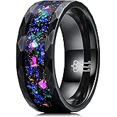 THREE KEYS JEWELRY Mens Womens Tungsten Rings 8mm 4mm Galaxy Series Created-opal Inlay Wedding Bands