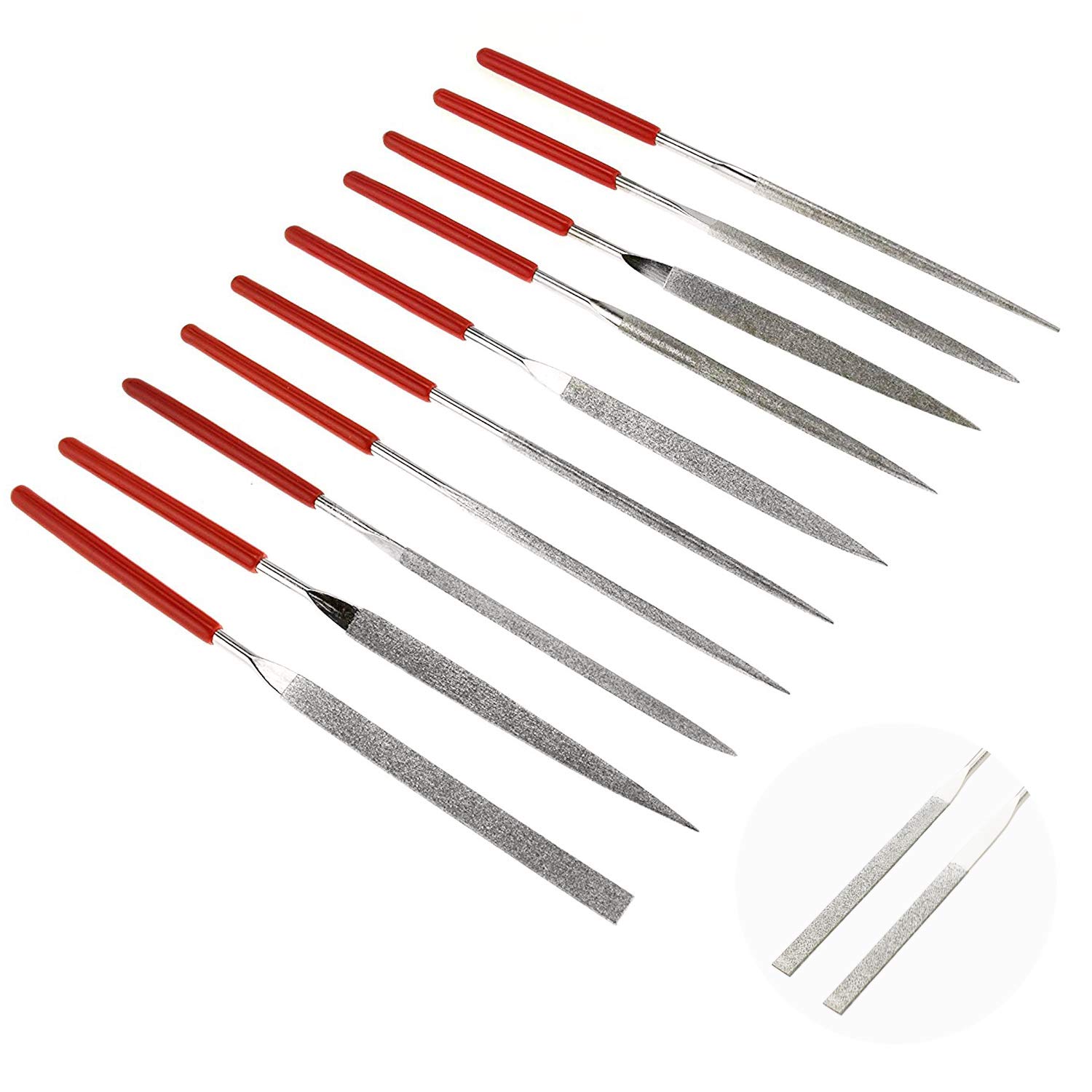 KALIM 10Pcs Mini Diamond Needle File Set 6 Inch Total Length 150 Grit Diamond File(Usable File Length:2-3/4 Inch)