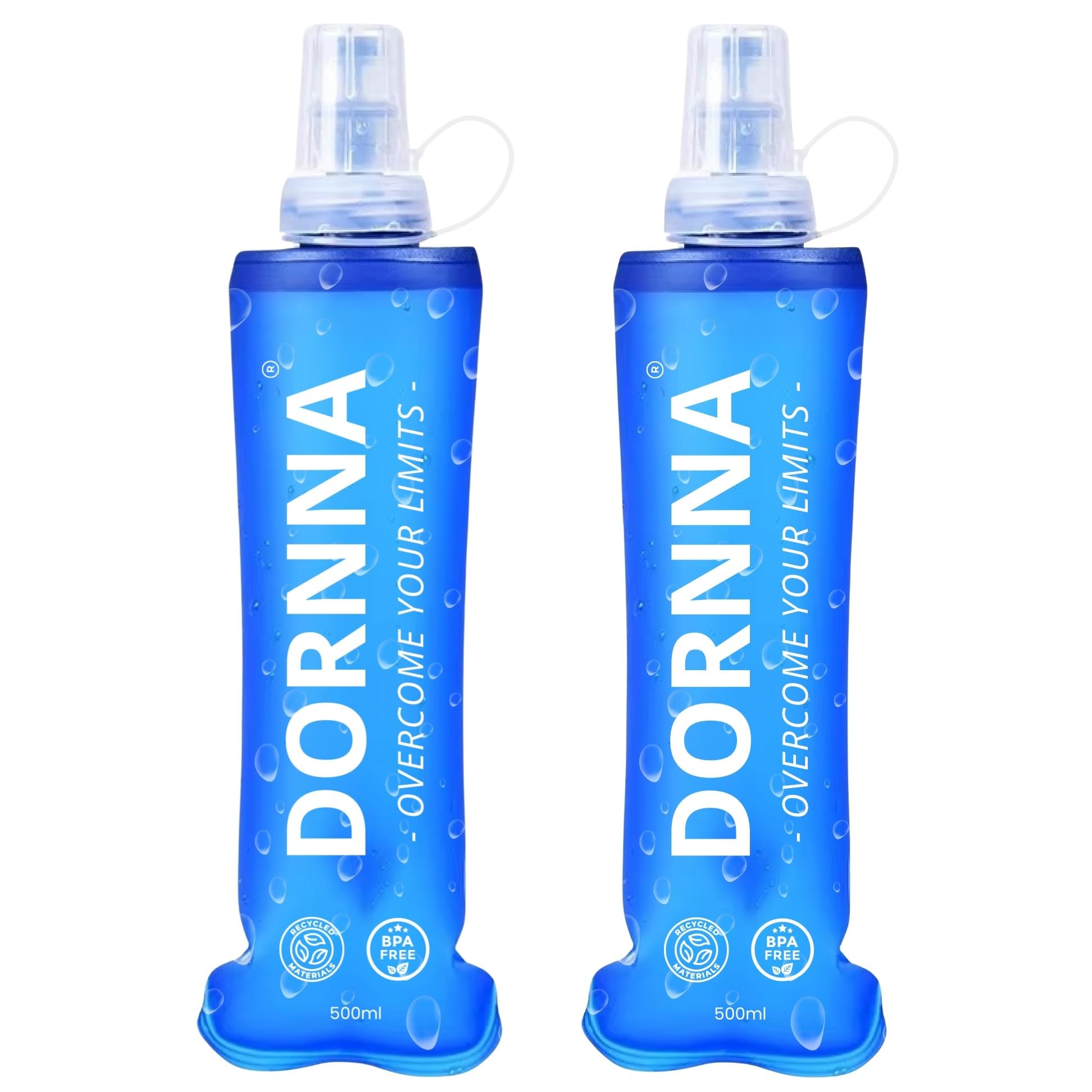 DORNNA® – 2X1 Soft Flask, BPA FREE Hydration Bottle for Running, Sports Hydration Bag, Reusable Water Bottle Very Resistant (500ML - 2 PCS)