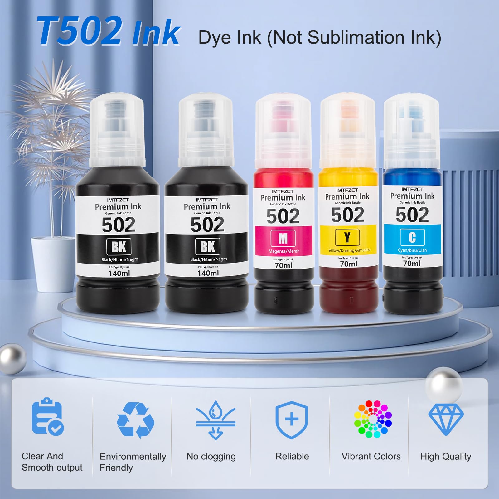 Compatible Epson 502 Ink Refill Bottles for ET-3760 ET2760 ET2750 ET-4760 ET-2850 ET-15000 ST-4000 ST-2000 ET-3710 ET-3850 ET-3750 ET-4850 ET4750 ET2700 ST3000 ET3700 Printer(2BK C M Y)