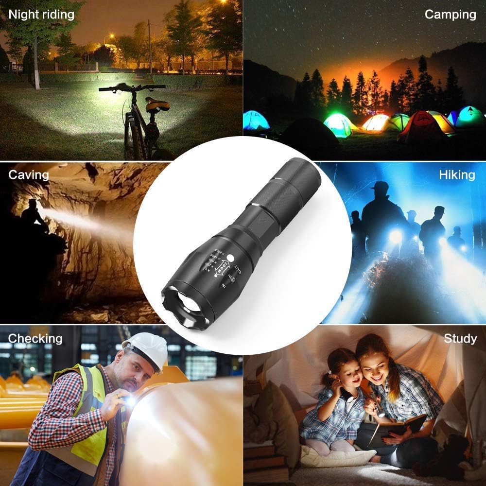 Ultra-Bright Flashlights, 2000 Lumens XML-T6 LED Tactical Flashlight, Zoomable Adjustable Focus, IP65 Water-Resistant, Portable, 5 Light Modes for Indoor and Outdoor, Camping, Emergency, Hiking (3 Pack) - - 