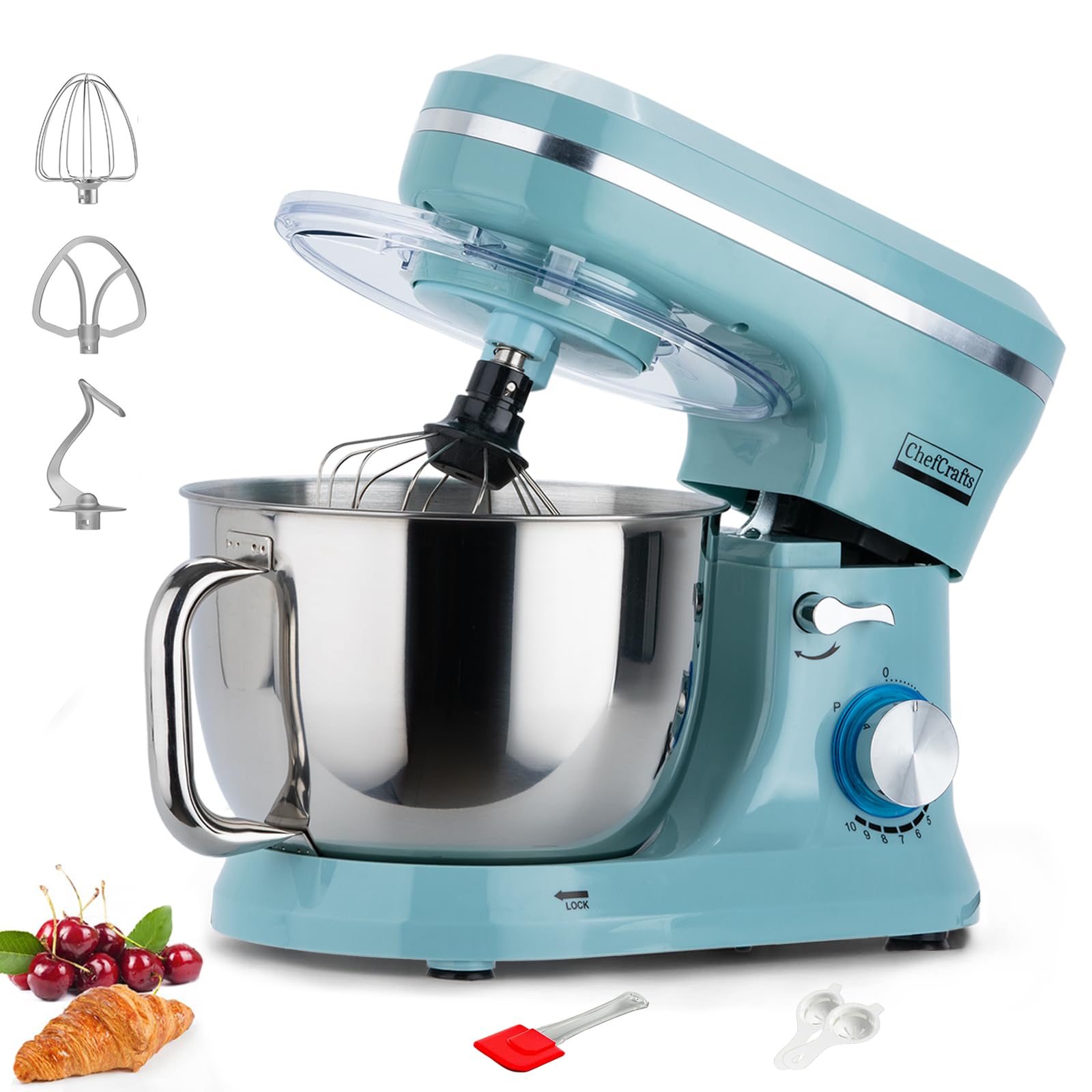Photo 1 of Electric Stand Mixer with 6.5 Quart Bowl, Household Food Mixer 10+p Speeds 660W, Kitchen Tilt-Head Bread Dough and Cake Mixers with Dough Hook, Whisk, Beater, Splash Guard and Egg Separator (Blue)