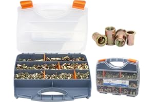 TR TOOLROCK 860pcs Rivet Nut Assortment Kit, M3 M4 M5 M6 M8 M10 M12 Metric Carbon Steel Flat Head Threaded Insert Rivet Nuts Set with Rugged Carrying Case