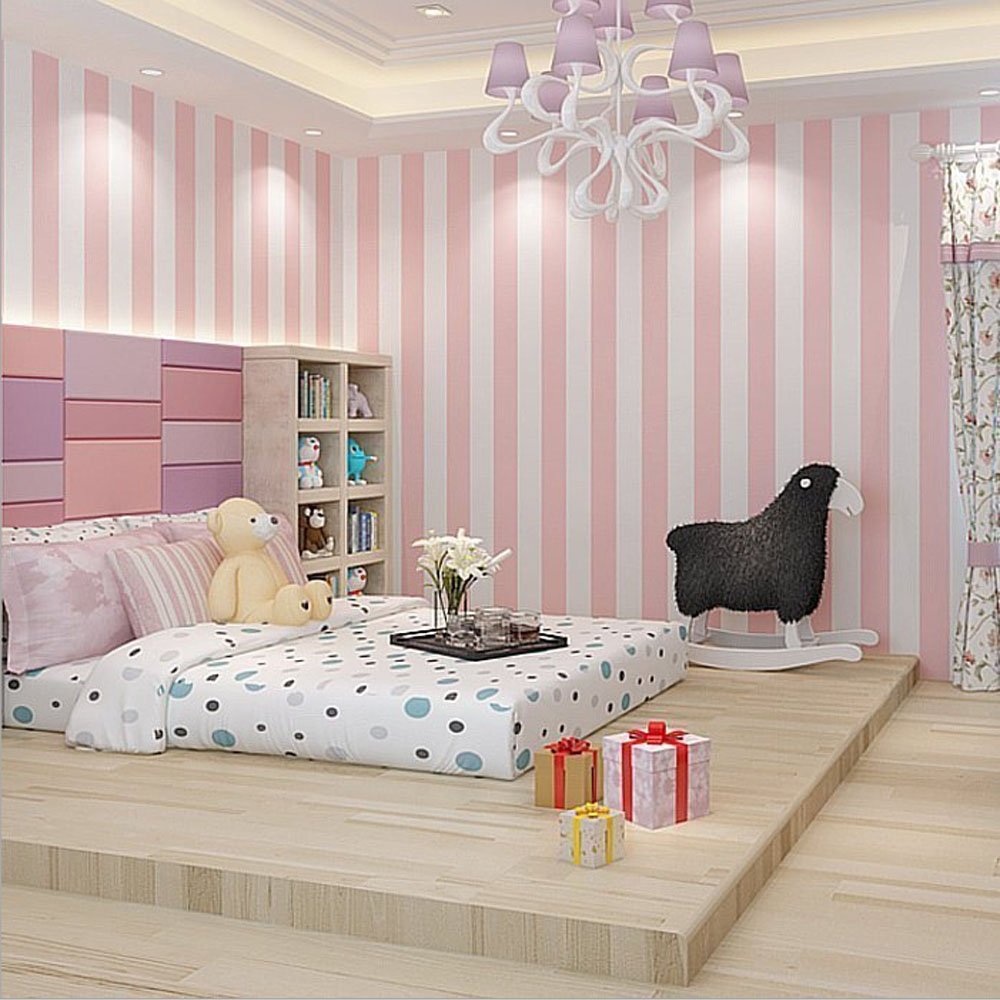 KeTian European Style Modern Minimalist Country Luxury Stripe Non-Woven Wallpaper Roll for Living Room Bedroom Tv Backdrop Wall Pink Red 0.53m (1.73' W) x 10m(32.8'L)=5.3m2 (57 sq.ft)