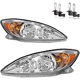 ROADEAL Headlights for 2002 2003 2004 Toyota Camry LE XLE | Halogen Headlamp Replacement with High Low Beam Bulbs, Chrome Housing, Driver &amp; Passenger Side