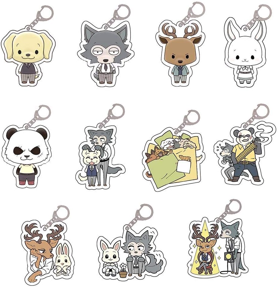 LijingJC Anime Characters Figure Pendants Doll Metal Keychain Japanese Anime Cartoon Key Rings(BEASTARS-1)