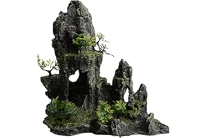AnRui Aquarium Decorations Large and Tall Mountain View Stone Rock Hiding Cave Betta Fish Tank Accessories Decor Ornaments wi