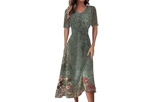 Kenvina Dresses for Women 2024 Boho A-Line Short Sleeve Floral Print Sundresses Causal Wrap V Neck Maxi Dress Spring Summer