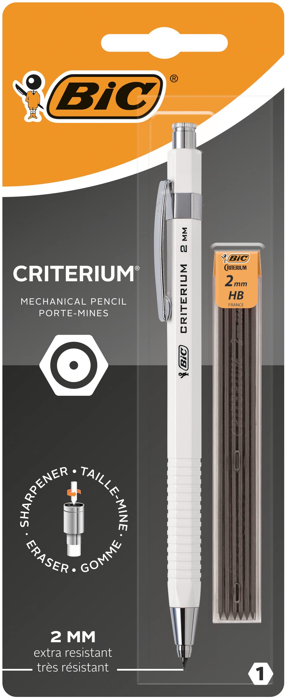 BIC Criterium 2mm Lead Mechanical Pencil - Assorted (Pack of 1, Plus 6 Leads),Black