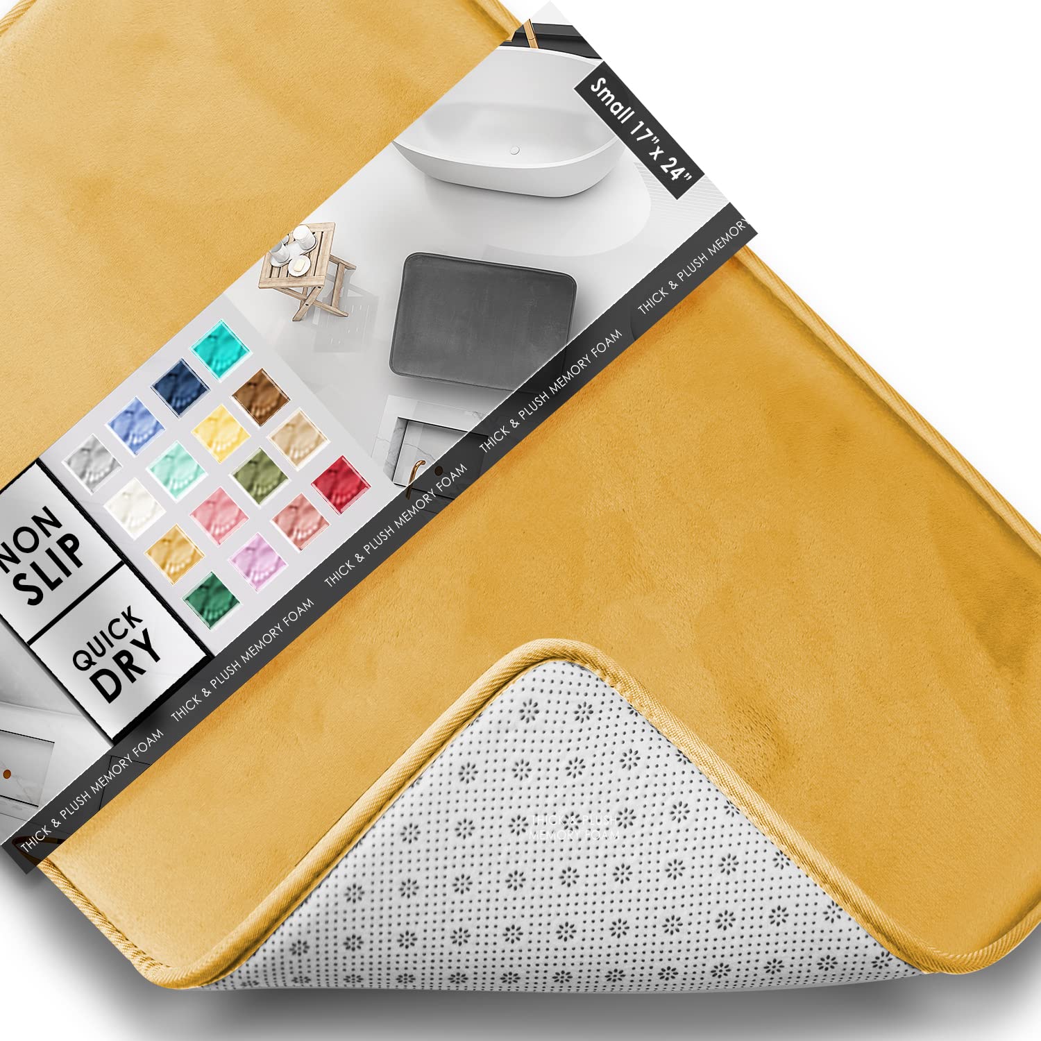 Clara Clark Bathroom Rugs, Velvet Memory Foam Bath Mat, Non-Slip, Machine Washable Bath Rugs - Dries Quickly, Ultra Soft Plush Bath Mats for Bathroom, 17 x 24, Camel Gold — image 1