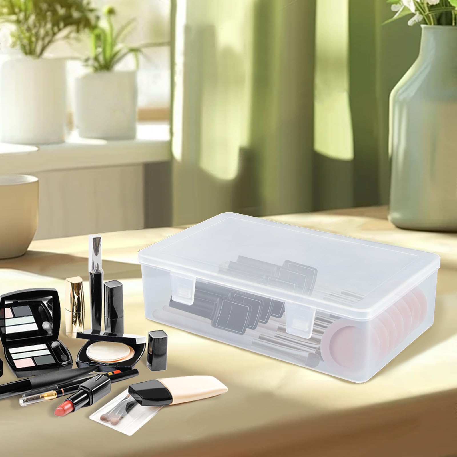 Ganydet 4 Pack Small Plastic Containers, Rectangular Pencil Crayon Box Storage Containers with Lid, Clear Storage Containers Craft Box for Washi Tape Crayon Bead Ribbons, 8.6