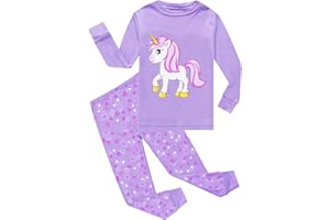 CM-KID Little Girls Pajamas Long Sleeve Unicorn Pajama 100% Cotton Toddler Kids 2 Pcs Pjs Sets Cute Cat Sleepwear Shirts Size 2-7T