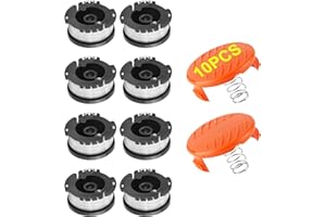 GOSDENG 10 Pack Weed Eater String Compatible with Black+Decker, AF-100 0.065" Weed Wacker String Refill 240ft Automatic Feed String Trimmer Replacement Spool Line for Black&Decker(8 Spool+2 Cap+2 Spring)