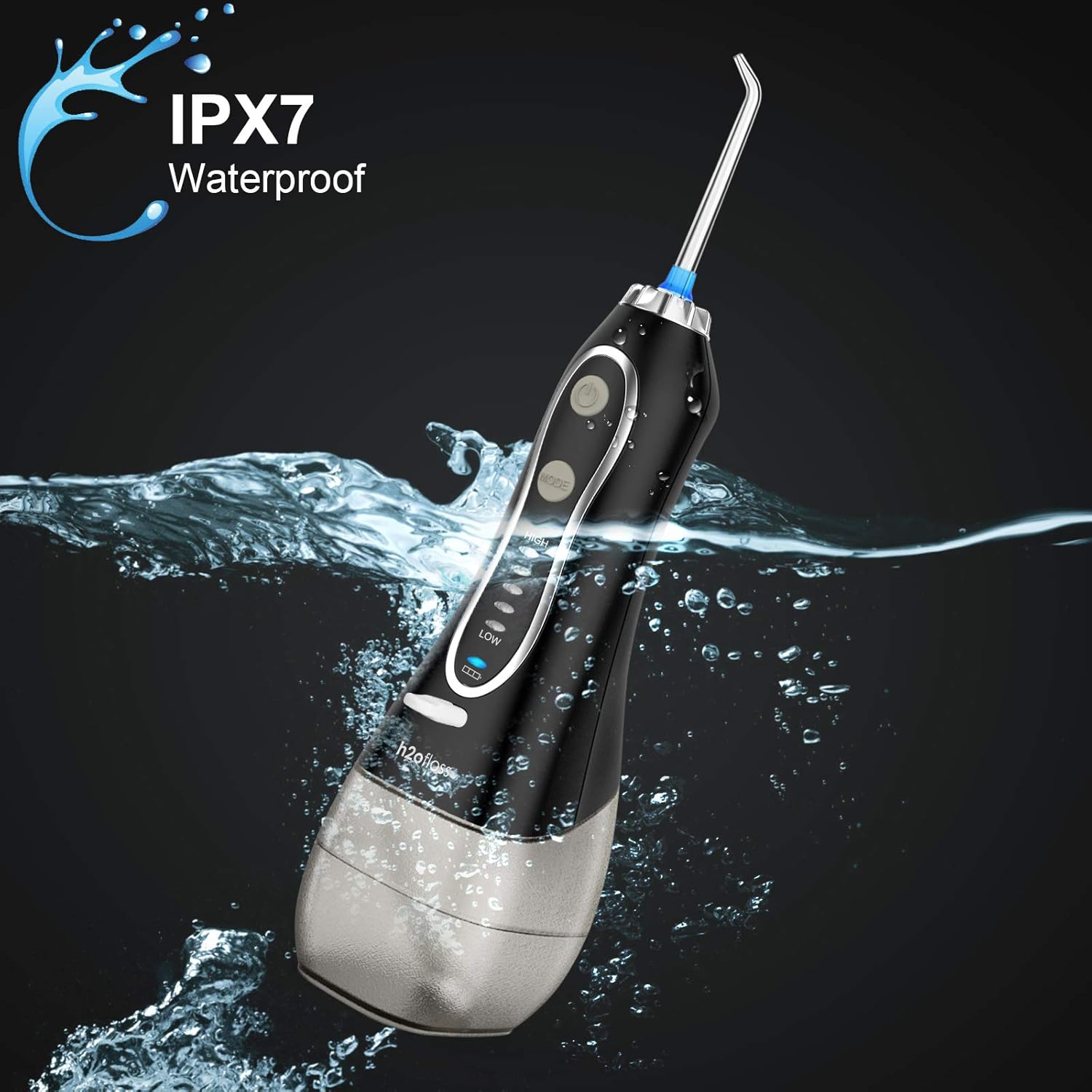 H2ofloss Water Flosser Portable Dental Oral Irrigator with 5 Modes, 6 Replaceable Jet Tips, Rechargeable Waterproof Teeth Cleaner for Home and Travel -300ml Detachable Reservoir: Beauty