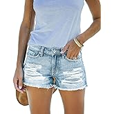 Jumppmile Women's Ripped Denim Shorts Mid Rise Stretchy Jean Shorts Distressed Frayed Hem 3" Inseam