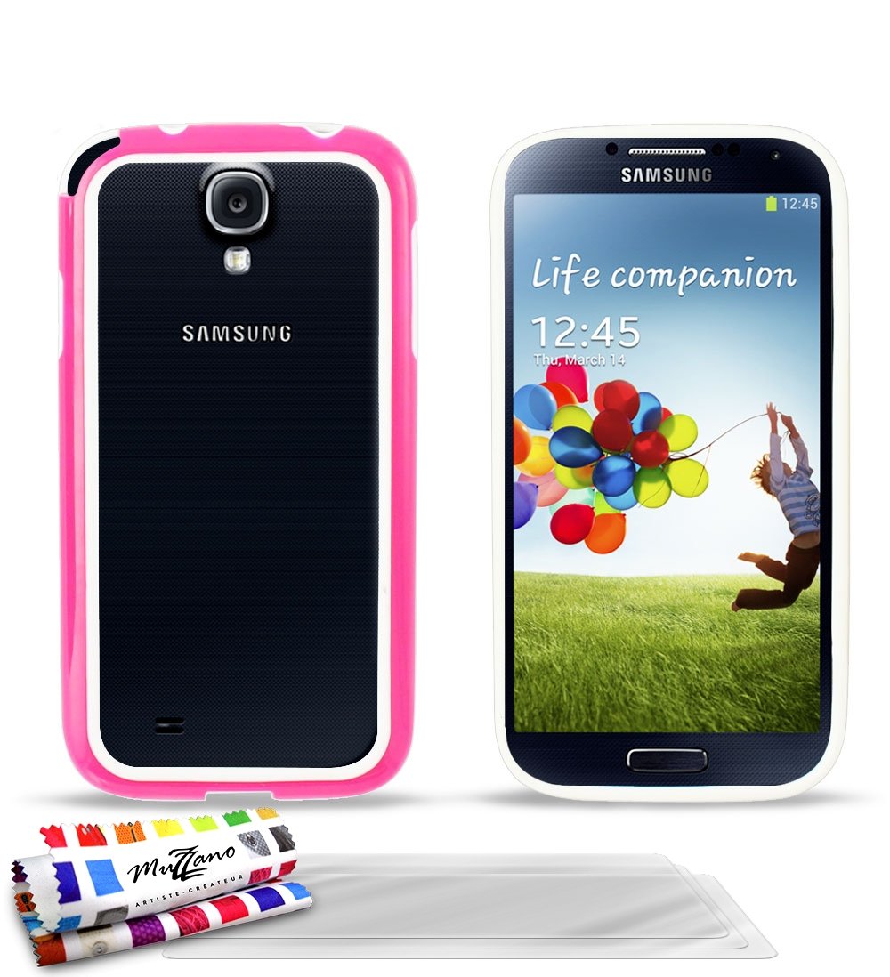 MUZZANO Original Colors Bumper Case with 3 Ultra Clear Screen Protective Films for Samsung Galaxy S4 Advance - Pink/White