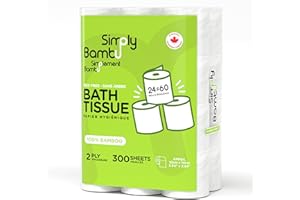 Simply Bambu Bamboo Toilet Paper- 24 Rolls of Eco Friendly Toilet Paper, 2 Ply - 300 Sheets Hypoallergenic, Tree Free, Plasti