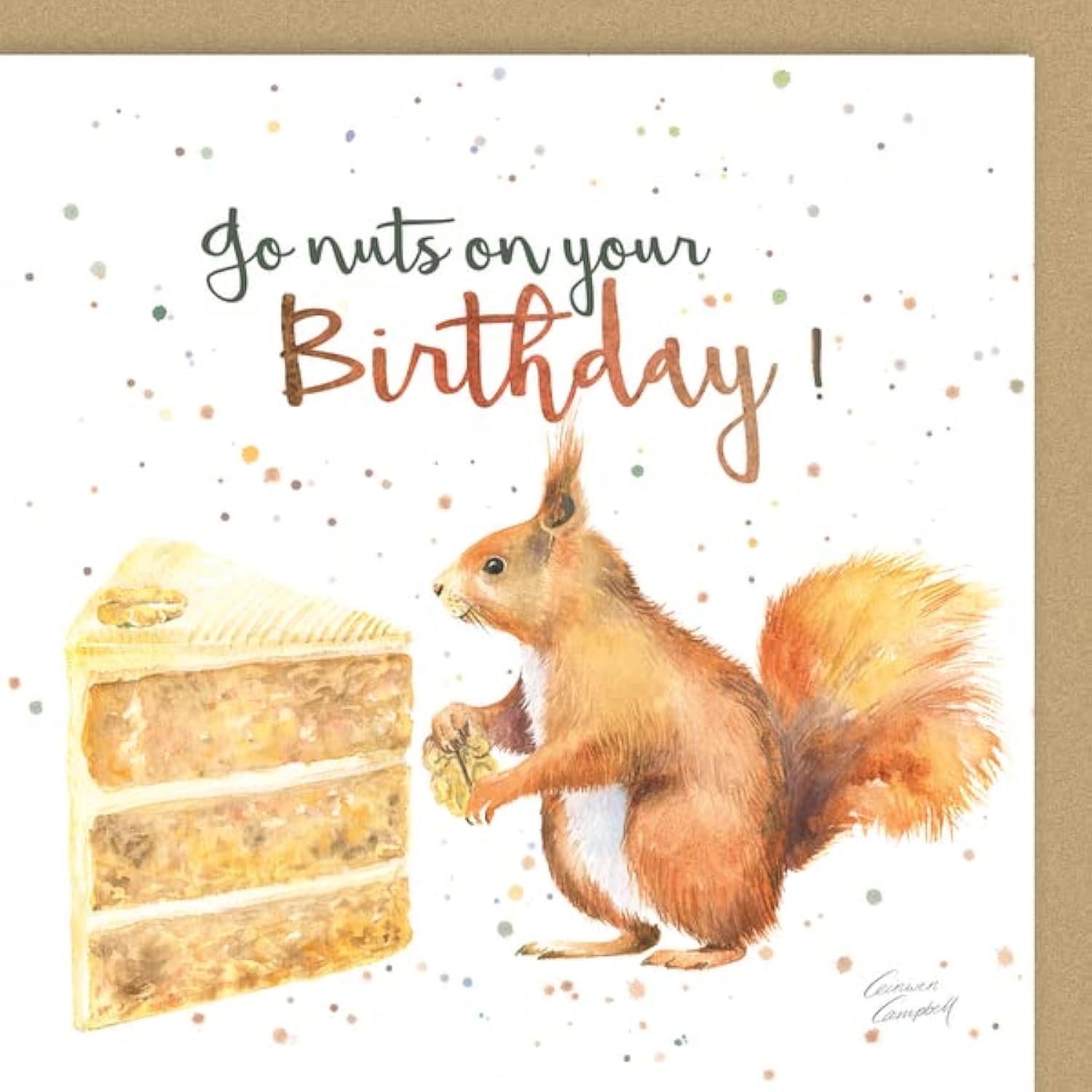 Red squirrel “Go Nuts on your Birthday” Birthday card - Quality Textured Blank Birthday Card
