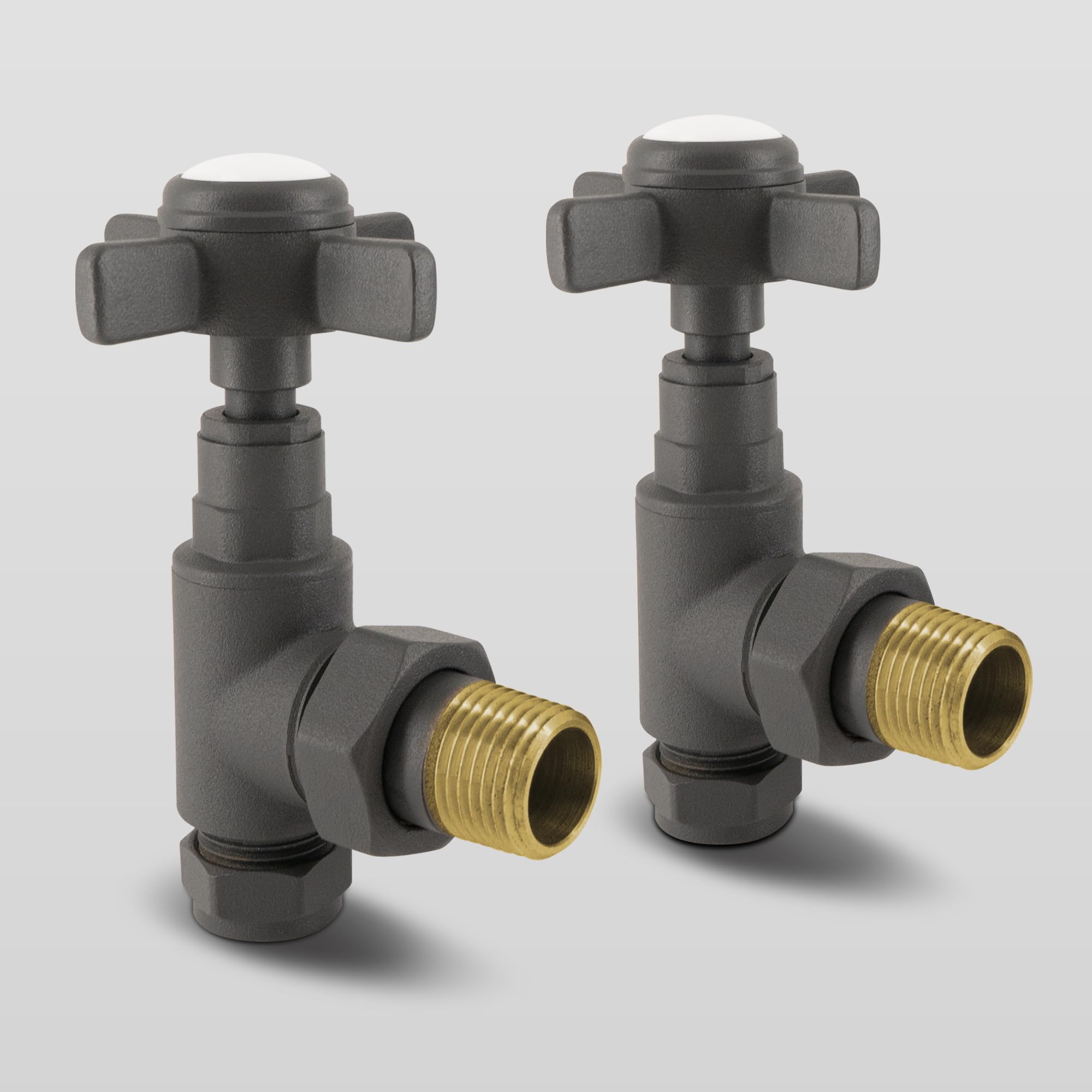 VANCOCO 1/2"×15mm Anthracite Traditional Radiator Valve Angled (Pair) - Traditional Radiator Valves with Cross Handwheel Suitable for Heated Towel Rails or Central Heating Systems