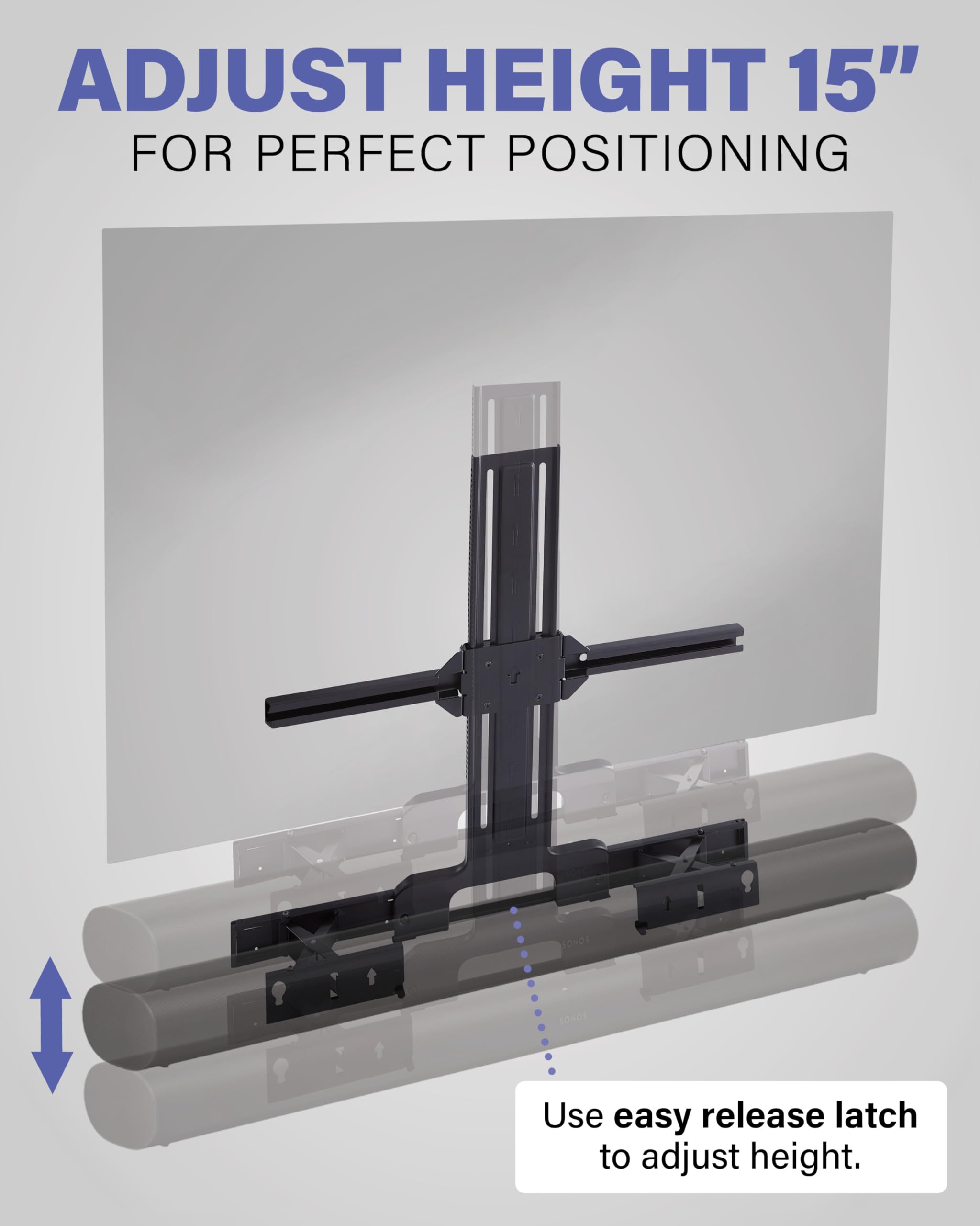 SANUS Soundbar TV Mount for Sonos Arc & Sonos Arc Ultra Soundbar – Depth Adjustable for Dolby Atmos – Universal Mount for TVs 50” to 90”